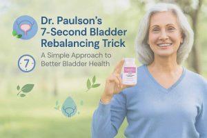 middle aged woman showing a bottle of femipro dr Paulson 7 second bladder rebalancing trick natural bladder control