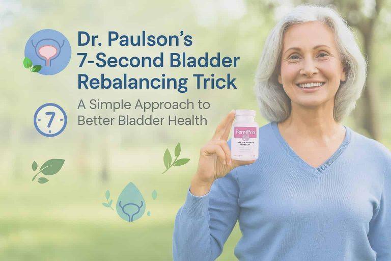 middle aged woman showing a bottle of femipro dr Paulson 7 second bladder rebalancing trick natural bladder control